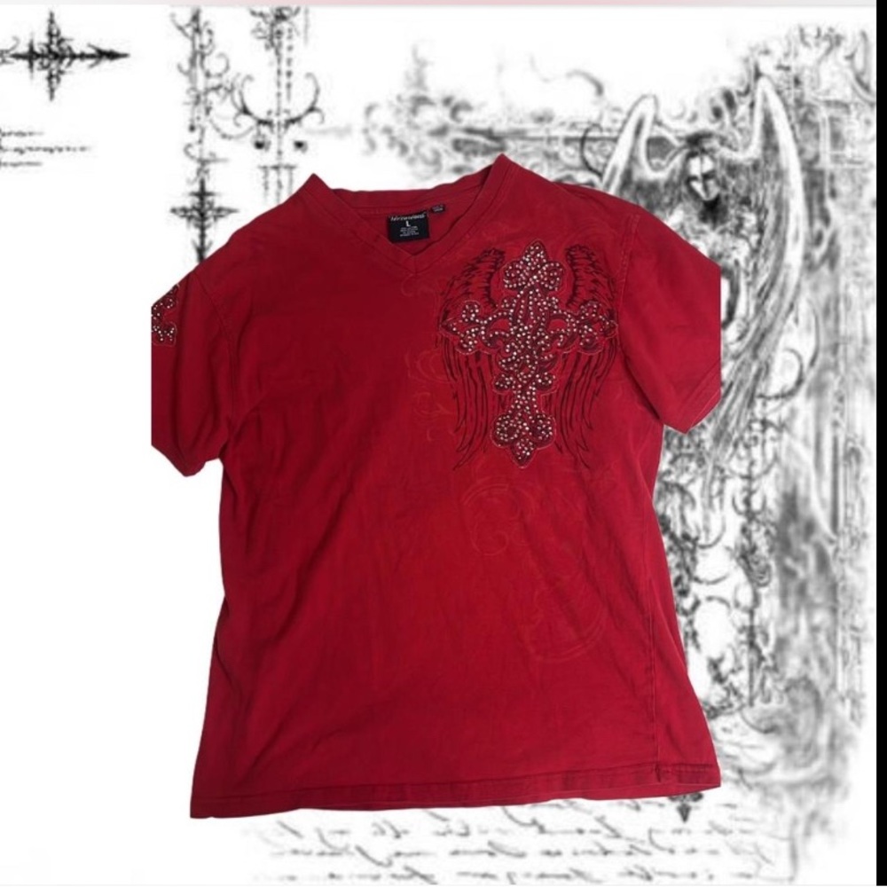 Red Graphic T-Shirt with Embellished Design